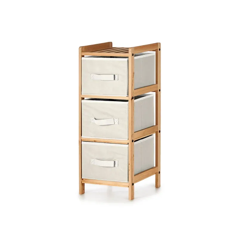 Unitate de rafturi Kipit, cu 3 sertare albe, bambus, 28.5 x 26 x 70 cm