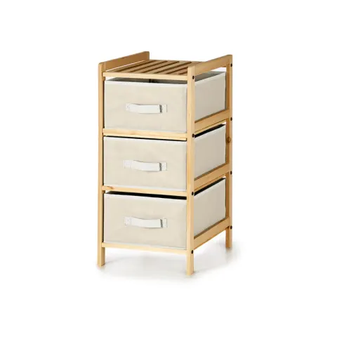 Unitate de rafturi Kipit, cu 3 sertare albe, bambus, 36 x 36 x 66 cm