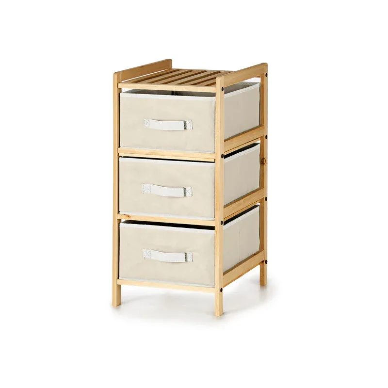 Unitate de rafturi Kipit, cu 3 sertare albe, bambus, 36 x 36 x 66 cm