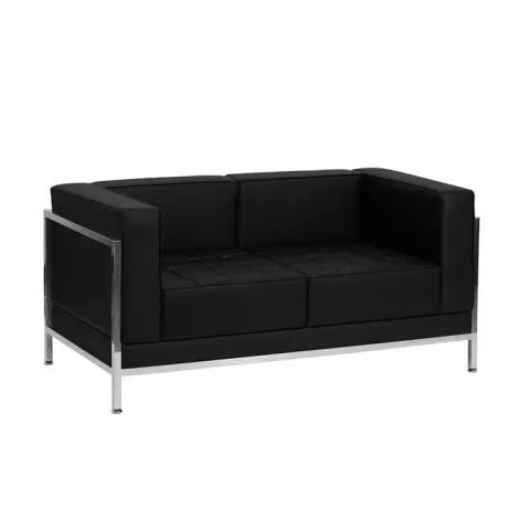 Canapea RFG Neo, două locuri, piele ecologică, bază metalică, 1450 x 720 x 700 mm, negru