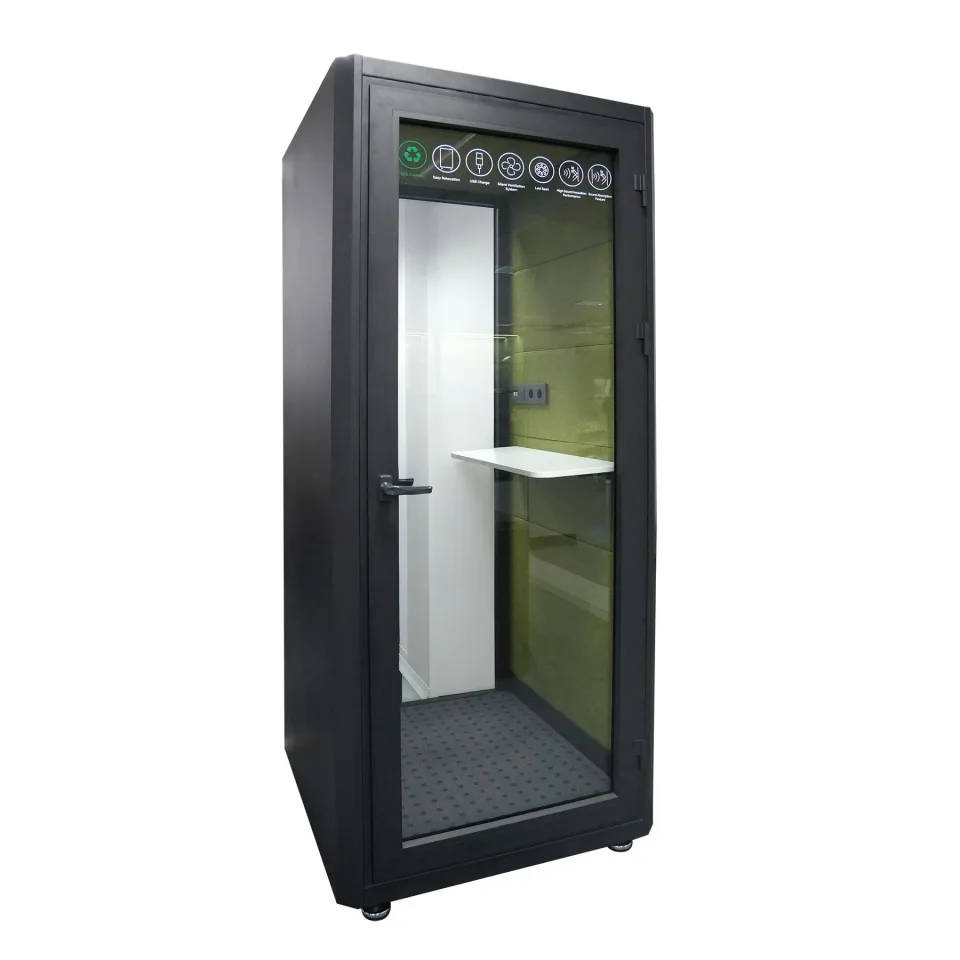 Cabină acustică fonoizolantă Flek, 960 x 1000 x 2300 mm, antracit și verde, model asamblat