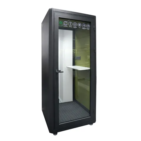 Cabină acustică fonoizolantă Flek, 960 x 1000 x 2300 mm, antracit și verde, model asamblat