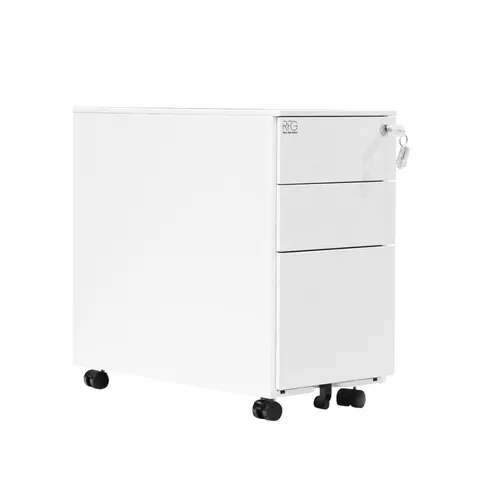 RFG Pedestal, metal, trei sertare cu încuietoare, 300 × 600 × 560 mm, alb
