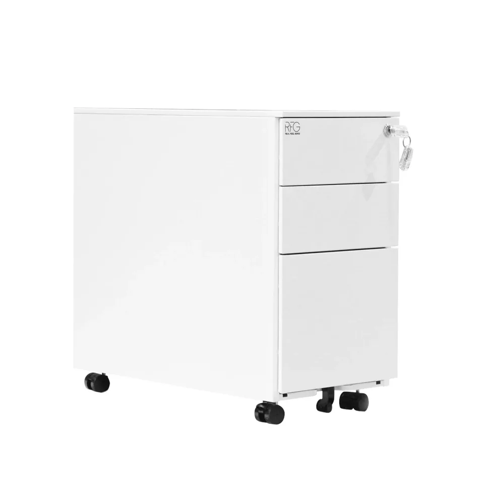 RFG Pedestal, metal, trei sertare cu încuietoare, 300 × 600 × 560 mm, alb