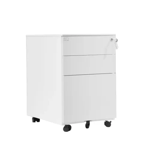 Pedestal RFG, metal, trei sertare cu încuietoare, 390 × 520 × 600 mm, alb