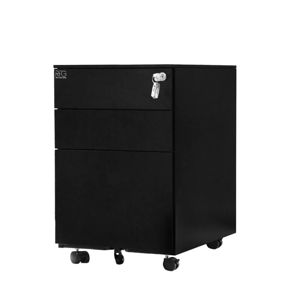 RFG Corp cu sertare, metal, trei sertare cu încuietoare, 390 ? 520 ? 600 mm, negru