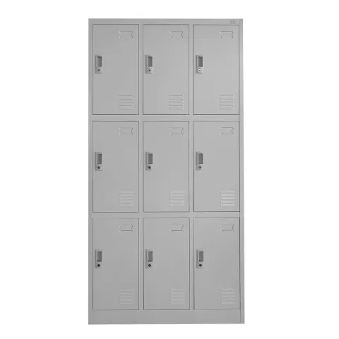 Dulap RFG, metalic, triplu, cu nouă compartimente, 90 x 45 x 185 cm, corp gri, uși gri