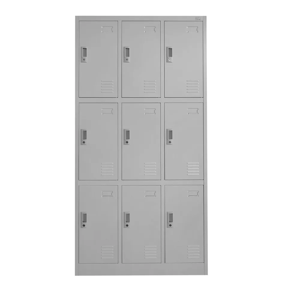 Dulap RFG, metalic, triplu, cu nouă compartimente, 90 x 45 x 185 cm, corp gri, uși gri
