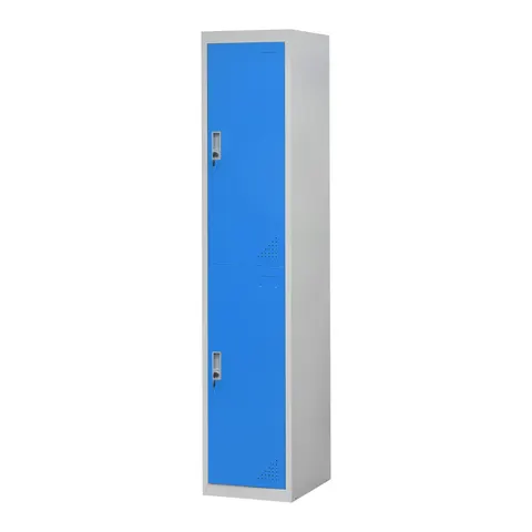 Dulap RFG, metalic, simplu, cu două compartimente, 38 x 45 x 185 cm, corp gri, uși albastre