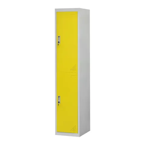 Dulap RFG, metalic, simplu, cu două compartimente, 38 x 45 x 185 cm, corp gri, uși galbene