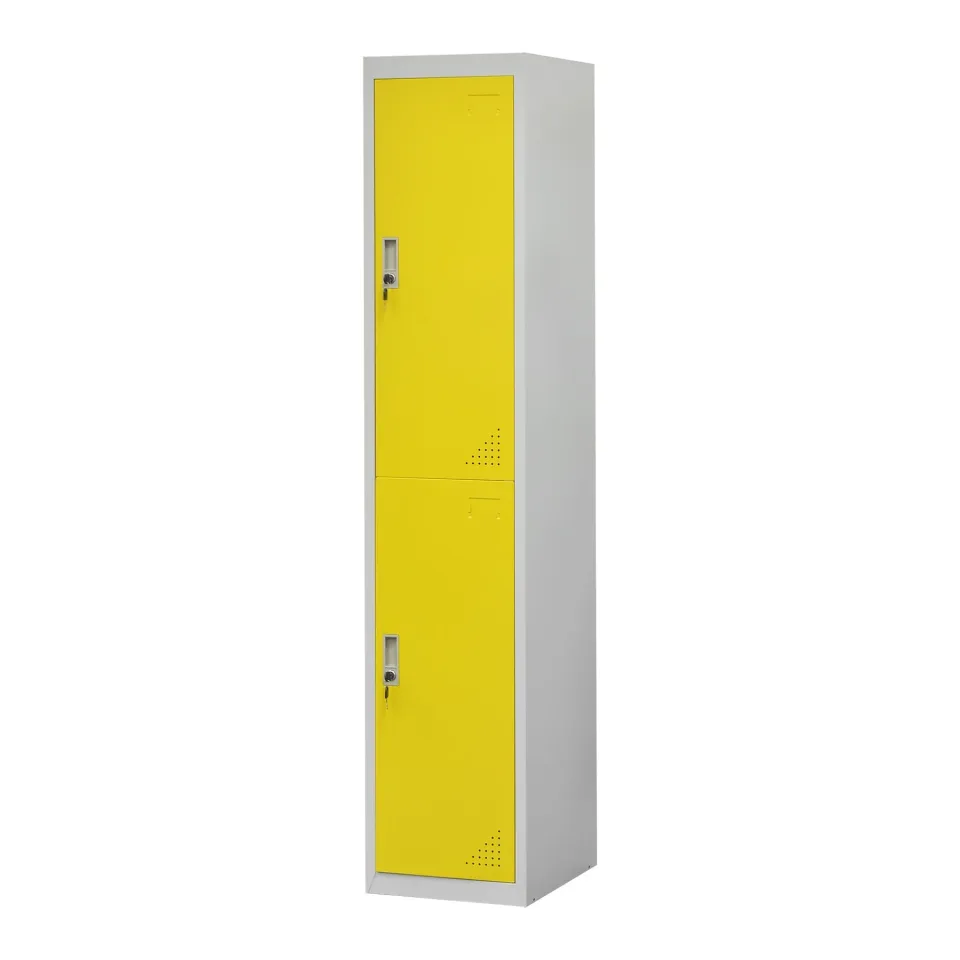 Dulap RFG, metalic, simplu, cu două compartimente, 38 x 45 x 185 cm, corp gri, uși galbene