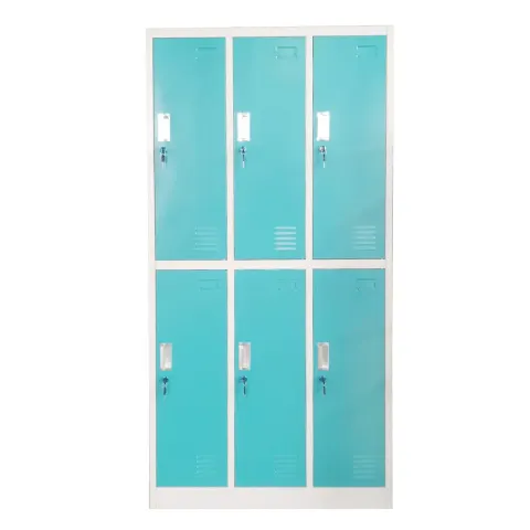 RFG Dulap, metal, triplu, cu șase compartimente, 90 x 45 x 185 cm, corp gri, uși turcoaz
