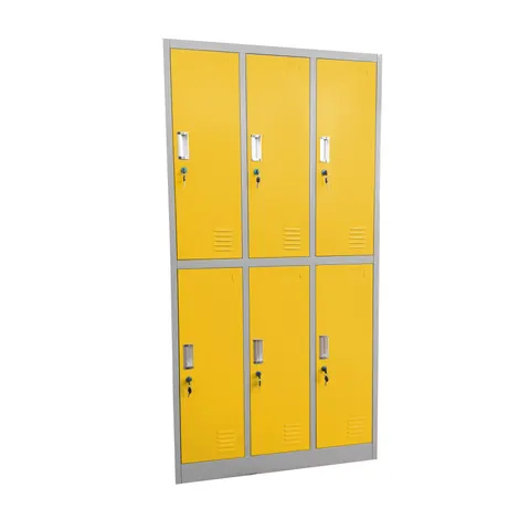 RFG Dulap, metal, triplu, șase compartimente, 90 x 45 x 185 cm, corp gri, uși galbene
