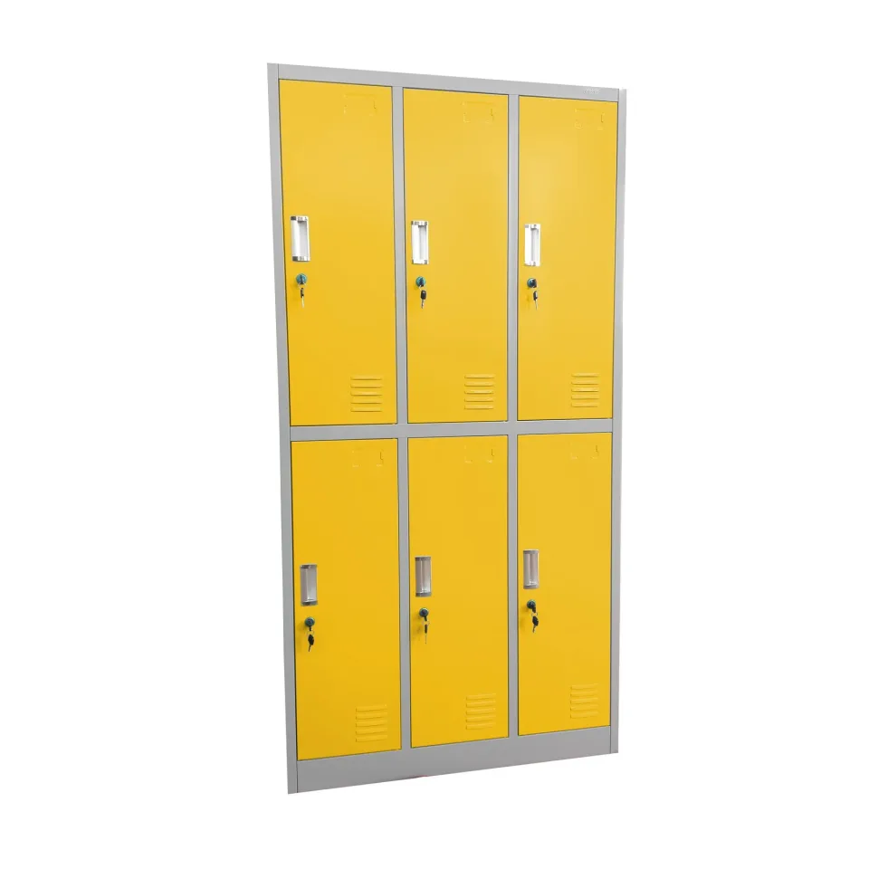 RFG Dulap, metal, triplu, șase compartimente, 90 x 45 x 185 cm, corp gri, uși galbene