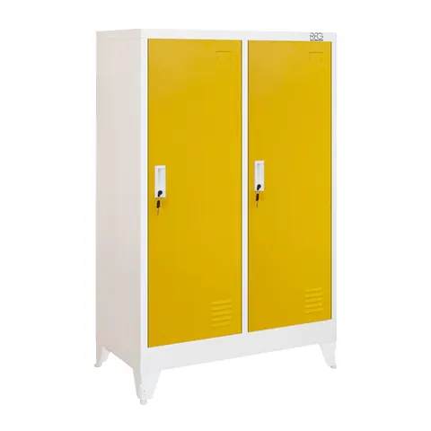 Dulap RFG, metalic, dublu, cu două uși, 80 x 40 x 120 cm, alb, cu uși galbene