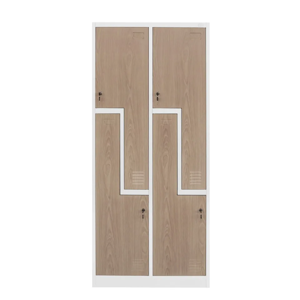 Dulap RFG, dublu, metalic, uși în formă de Z, 800 x 450 x 1850 mm, stejar chihlimbar & alb