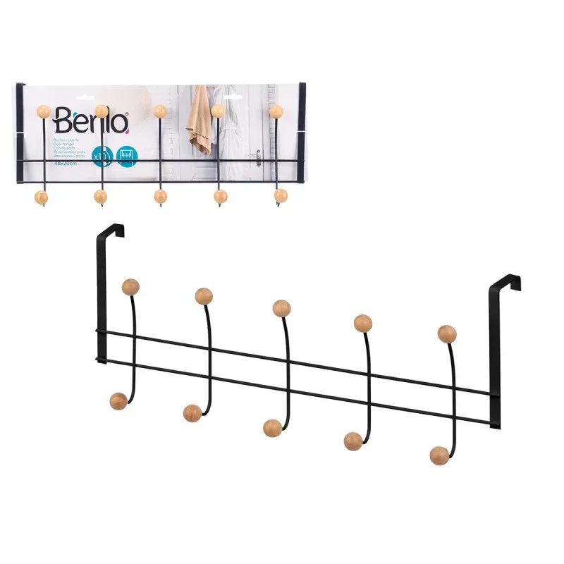 Cuier peste ușă Berilo, 10 cârlige, negru