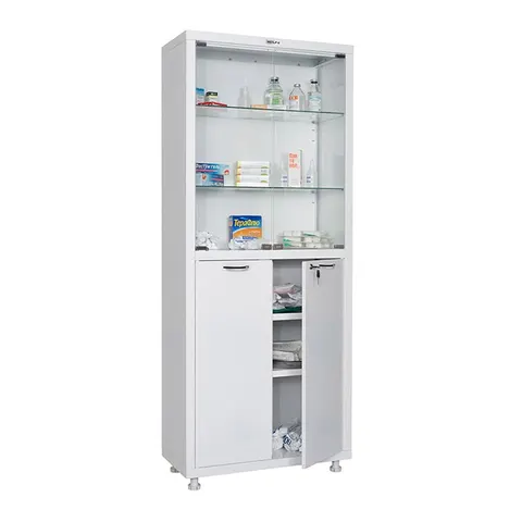 Cabinet medical, ușă de sticlă, 700 x 320 x 1650–1750 mm, alb