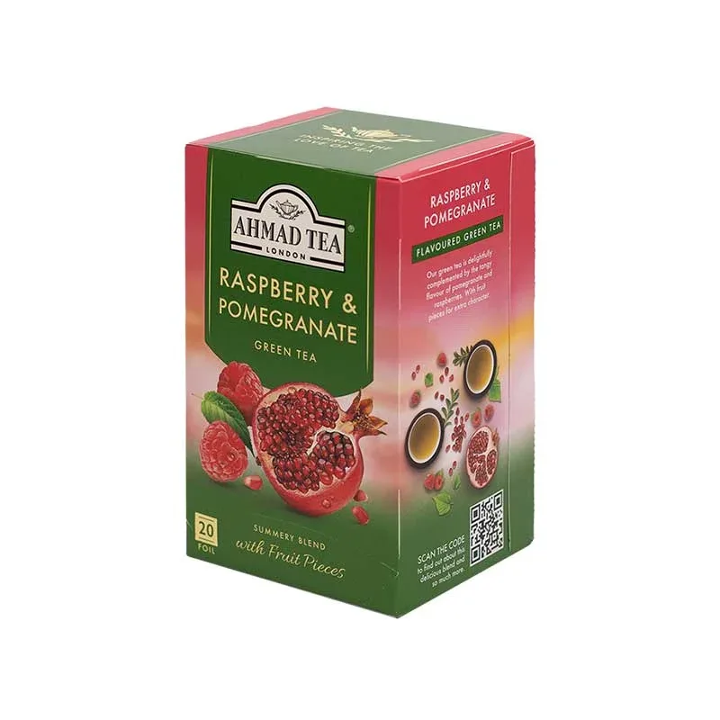 Ahmad Tea „Zmeură & Rodie”, ceai verde, plicuri de 2 g, 20 buc.