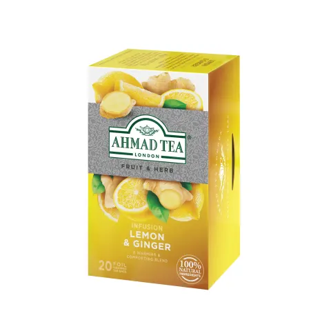 Ahmad Tea „Lemon and Ginger”, ceai de fructe, 2 g, în pliculeț, 20 buc