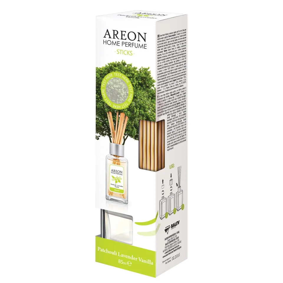 Odorizant Areon Home Perfume, bețișoare, patchouli, lavandă și vanilie, 85 ml