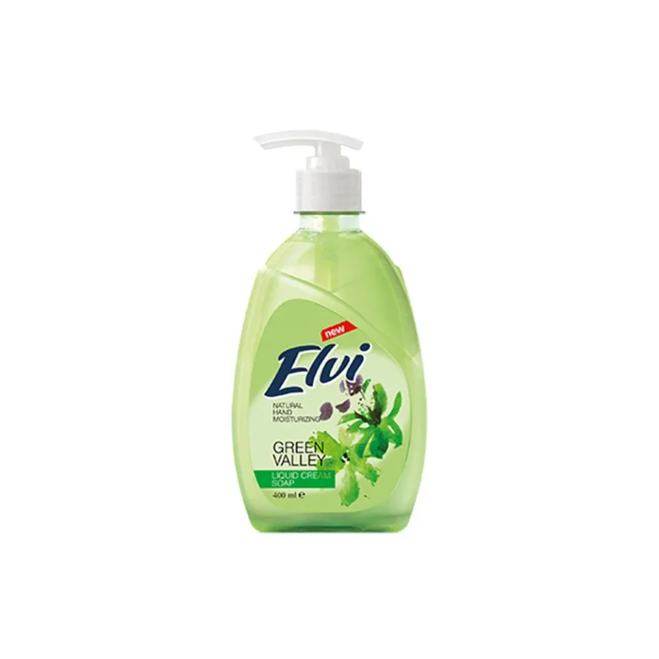 Săpun lichid Elvi, cu pompă, frunze de plante, 400 ml, verde