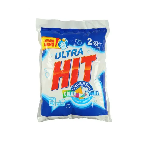 Detergent de rufe Ultra Hit, pudră, universal, pentru rufe albe și colorate, 2 kg