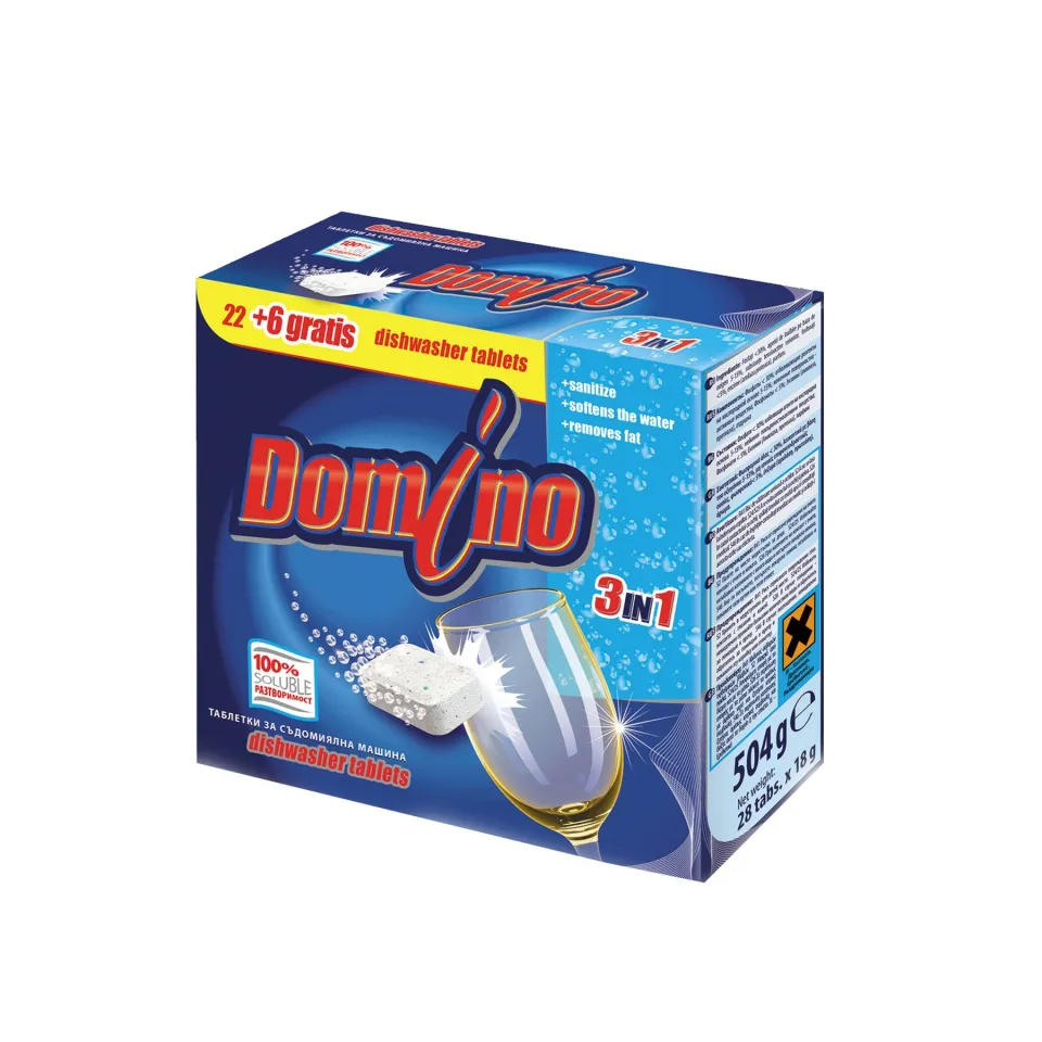 Tablete pentru mașina de spălat vase Domino, 3 în 1, 22+6 buc., 28 tablete