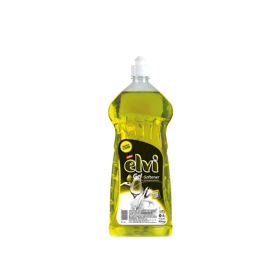 Detergent de vase Elvi Gel + balsam, lămâie, 1 L