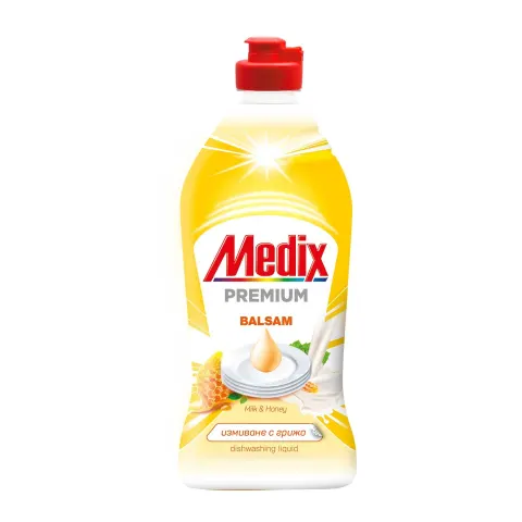 Detergent de vase Medix Balsam, lapte și miere, 415 ml, galben
