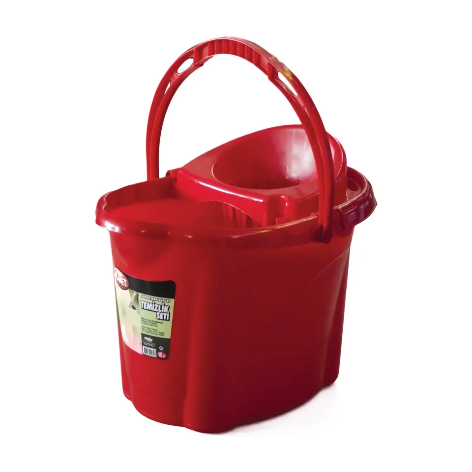 Găleată Planet, plastic, ovală, cu storcător, 12 L, roșie