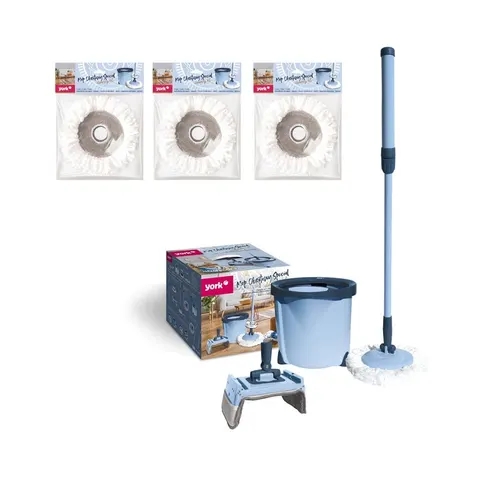 Kit de curățare pardoseală York Rotary, incluzând găleată de 13L cu storcător, mop rotund, mop plat și mâner