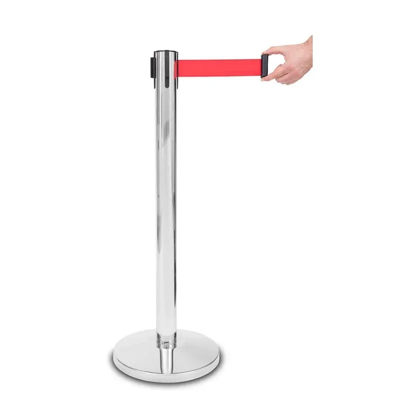 Stalp limitator, cromat, cu bandă roșie, 235 cm, lățime 320 mm, înălțime 920 mm