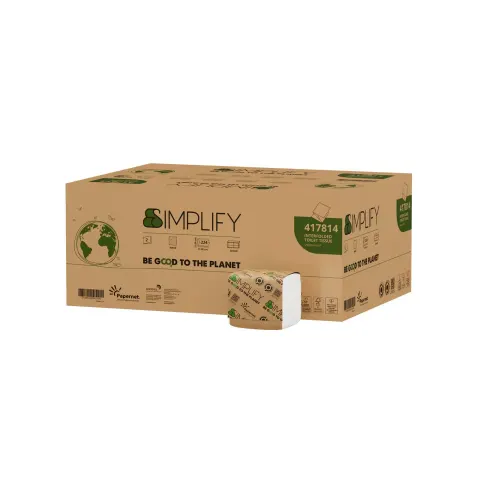 Hârtie igienică Papernet Simplify, pe pachet, dublă, 21 x 11 cm, 224 foi, 40 bucăți
