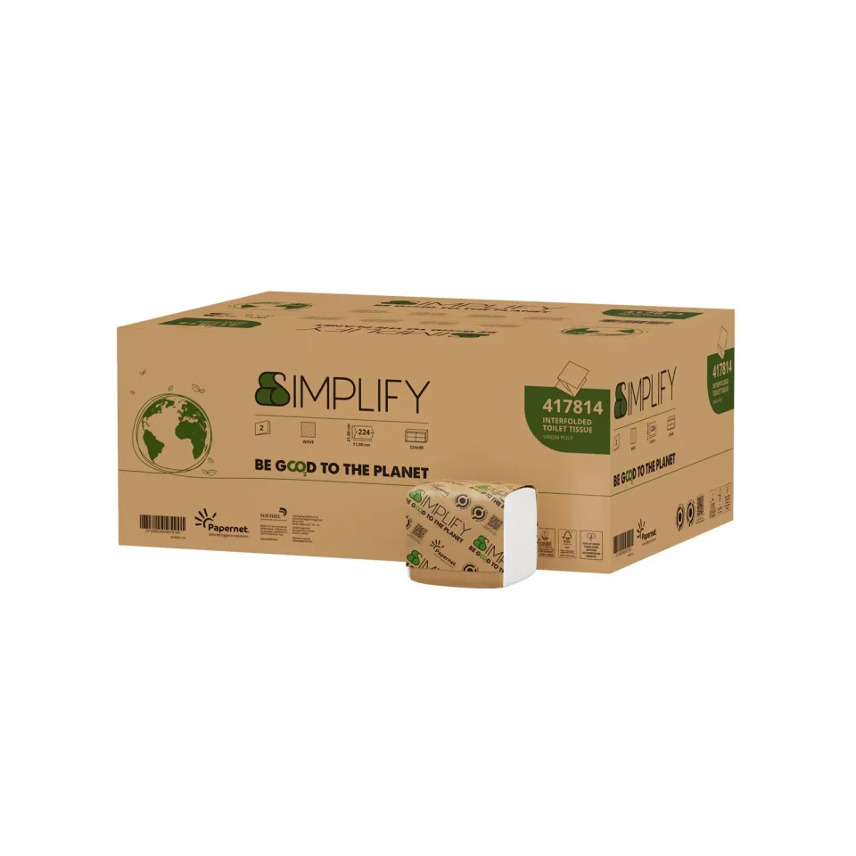 Hârtie igienică Papernet Simplify, pe pachet, dublă, 21 x 11 cm, 224 foi, 40 bucăți