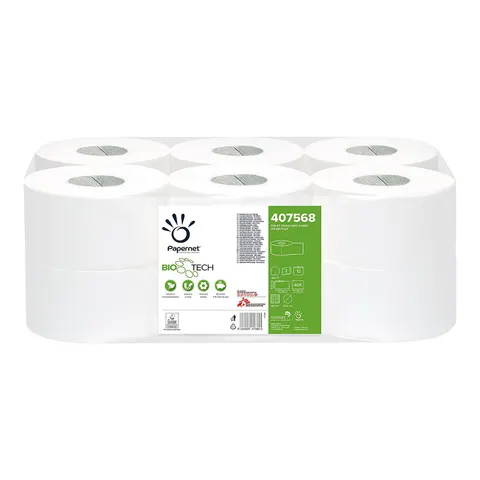 Hârtie igienică Papernet Bio, Mini Jumbo, două straturi, 405 foi, 12 bucăți, 149 m