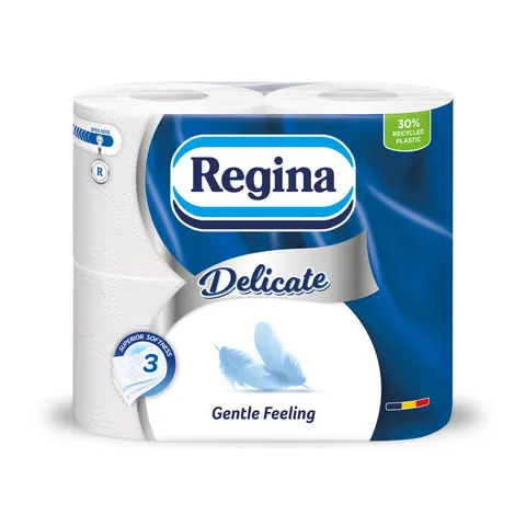 Hârtie igienică Regina Gentle, celuloză, trei straturi, 150 foi, 4 buc., 17.6 m