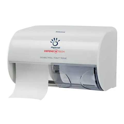 Dispenser pentru hârtie igienică Papernet, antibacterian, dublu, 26 x 15 x 15 cm, alb