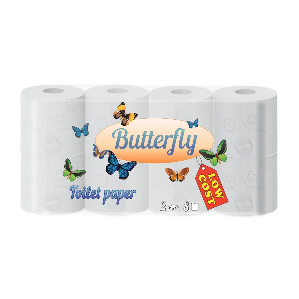 Hârtie igienică Butterfly, 2 straturi, 150 foi, pachet de 8