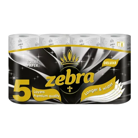 Hârtie igienică Zebra Deluxe, 5 straturi, 100 foi, pachet de 8