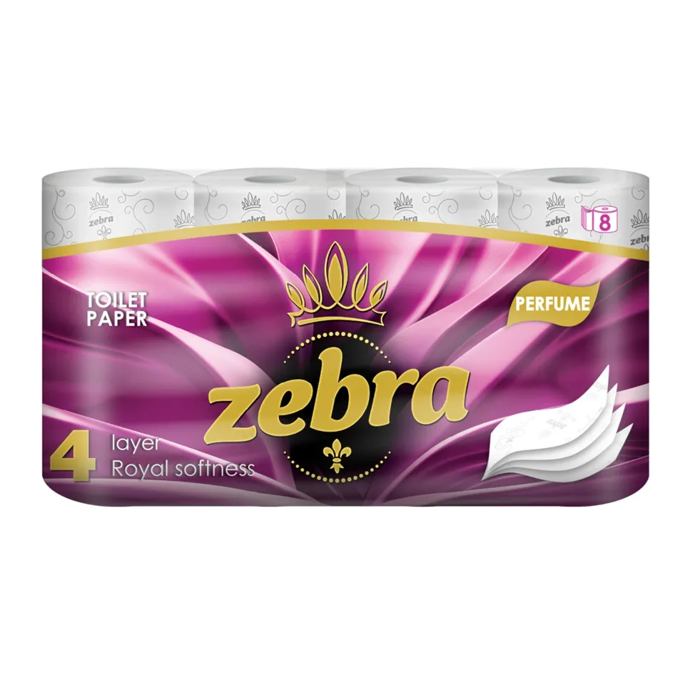 Hârtie igienică Zebra Perfume, 4 straturi, 130 foi, pachet de 8