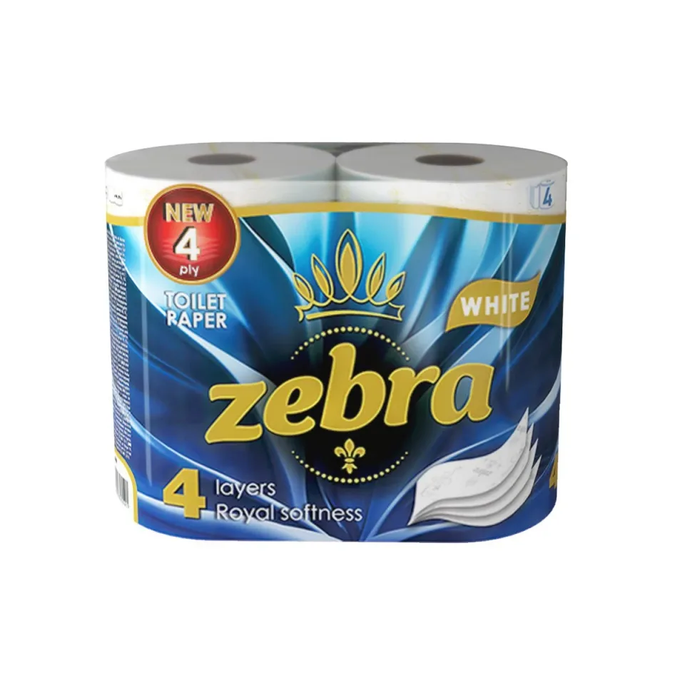 Hârtie igienică Zebra White, 4 straturi, 130 foi, pachet de 4