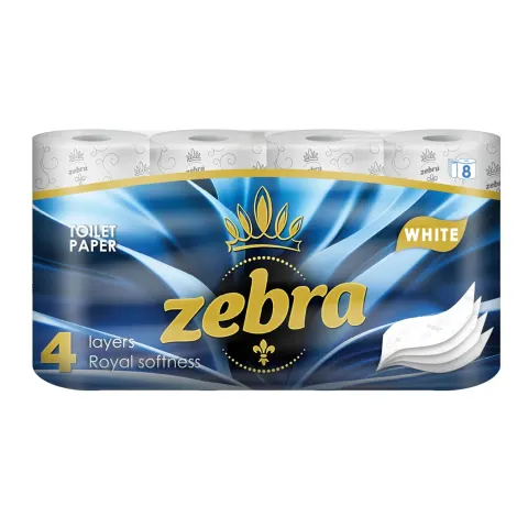 Hârtie igienică Zebra White, 4 straturi, 130 foi, pachet de 8