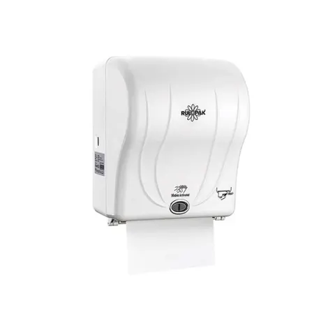 Dispenser pentru role de hârtie Rulopak, cu senzor, 21 cm, alb, 23.5 x 31 x 40 cm
