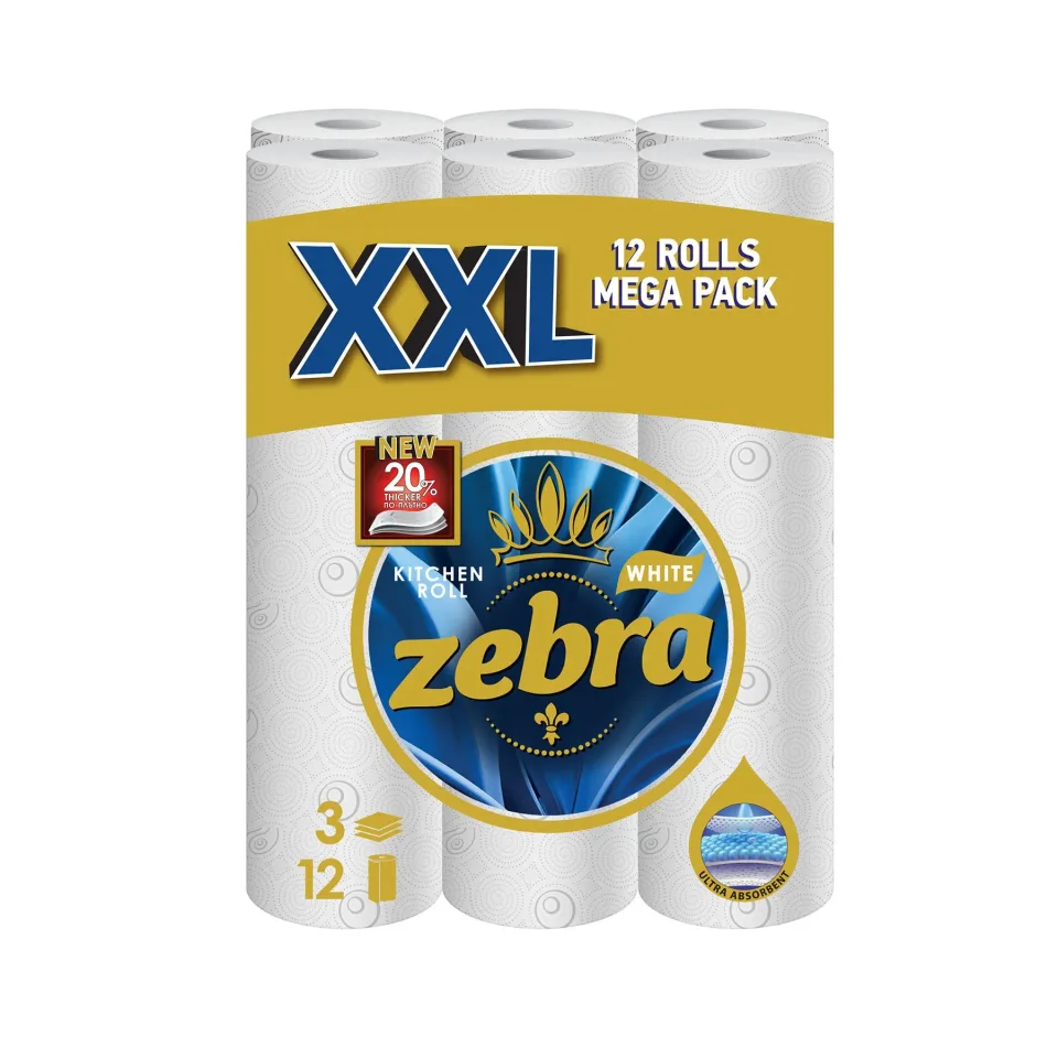 Prosoape de bucătărie Zebra XXL, 3 straturi, 90 foi, 12 role