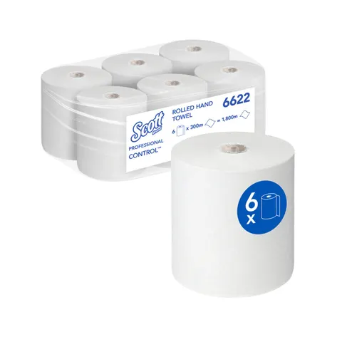 Prosoape pentru mâini Kimberly-Clark Scott Control 6622, pe rolă, 300 m, alb, 6 bucăți