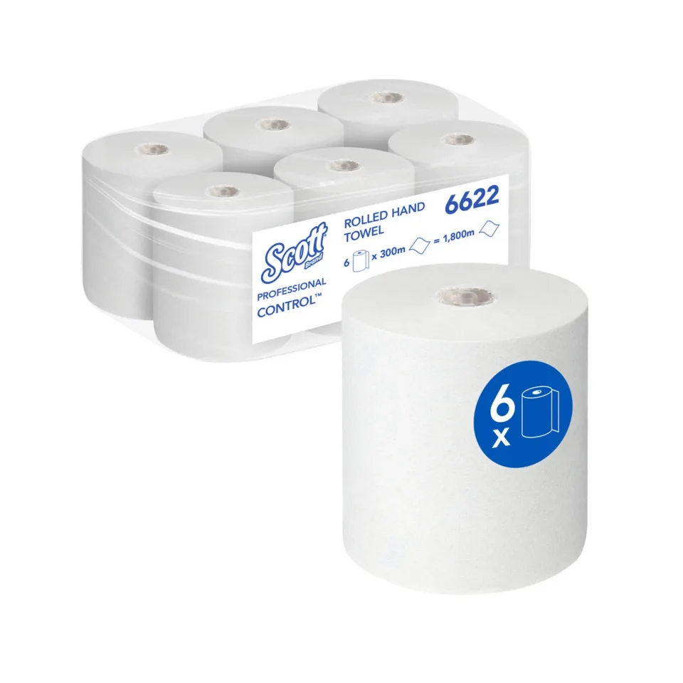 Prosoape pentru mâini Kimberly-Clark Scott Control 6622, pe rolă, 300 m, alb, 6 bucăți