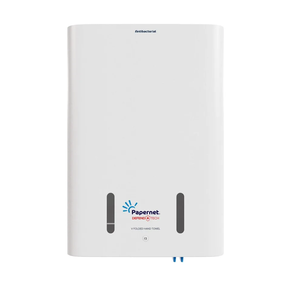 Dispenser pentru prosoape de hârtie pentru mâini Papernet Highfast, antibacterial, alb, 42 x 14.6 x 63 cm