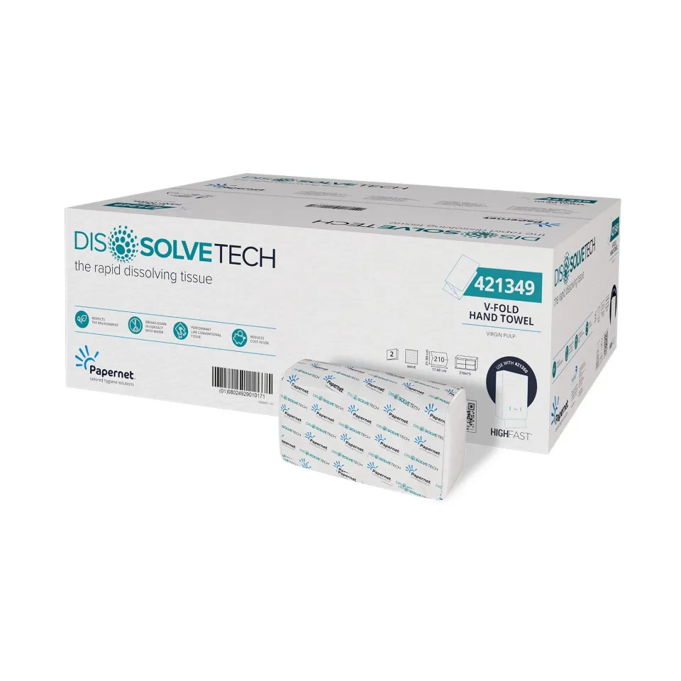 Prosoape pentru mâini Papernet Dissolve, pliere în V, două straturi, 17.6 x 21 cm, 210 buc., 15 buc.