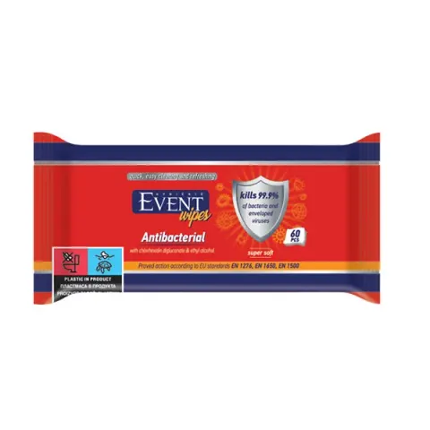 Șervețele umede Event, antibacteriene, cu alcool, 60 bucăți